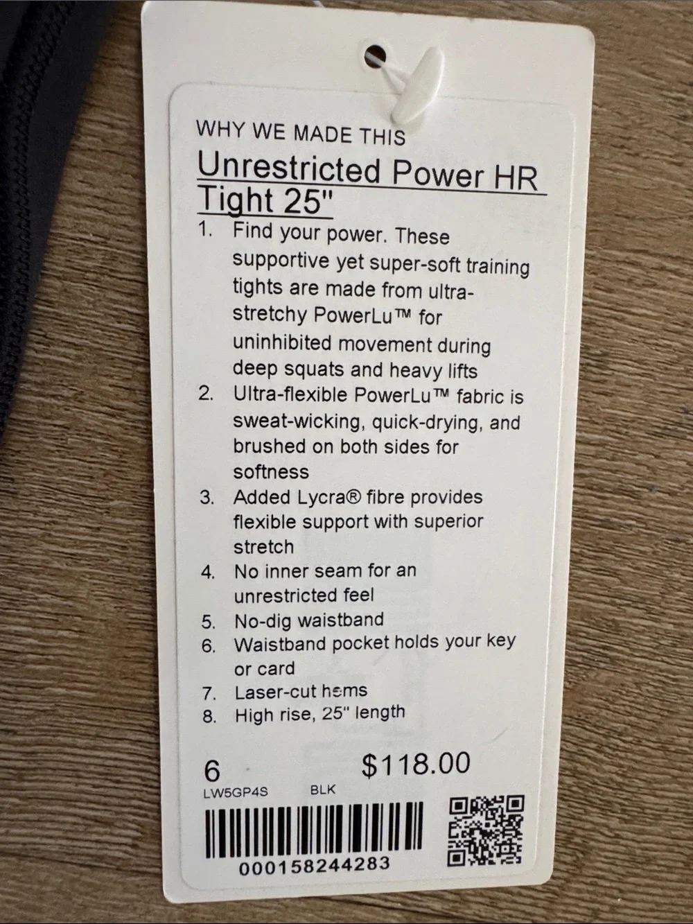 lululemon unrestricted power HR tight 25“